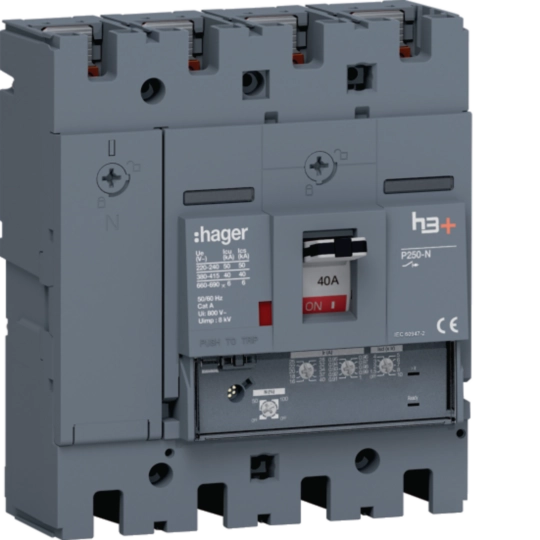 HNT041GR - Interruttore automatico h3+ P250 lsni 4poli 40A 40kA neutro regolabile
