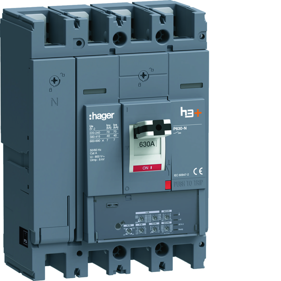 Kompakt megszakító LSI-kioldóval 4P fix 630A 40kA 375-6300A 220-690V HNW Hager