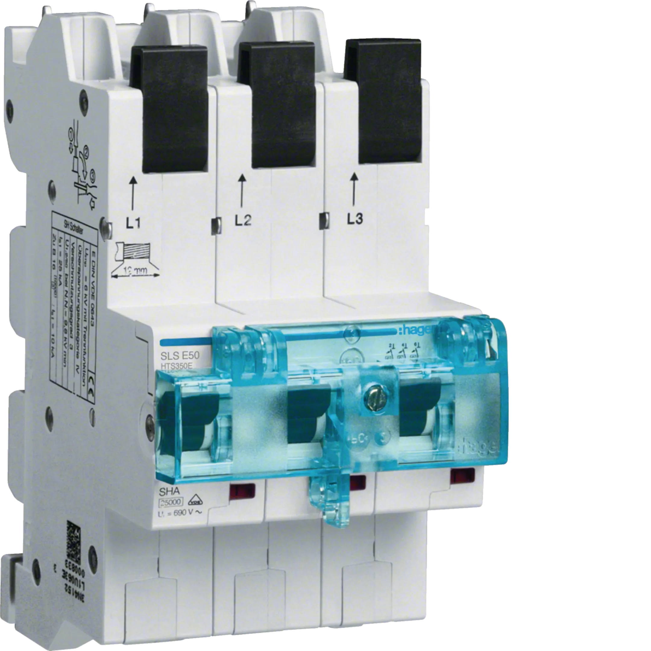 Hager HTS150E SLS-Schalter 1-polig E-Charakteristik 50A für Sammelschiene  QuickConnect