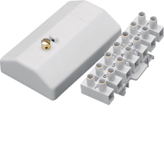 K54C - Borne de commande Hager univers Z 7L numéroté 1…6+N 7×6mm² avec capot plombable