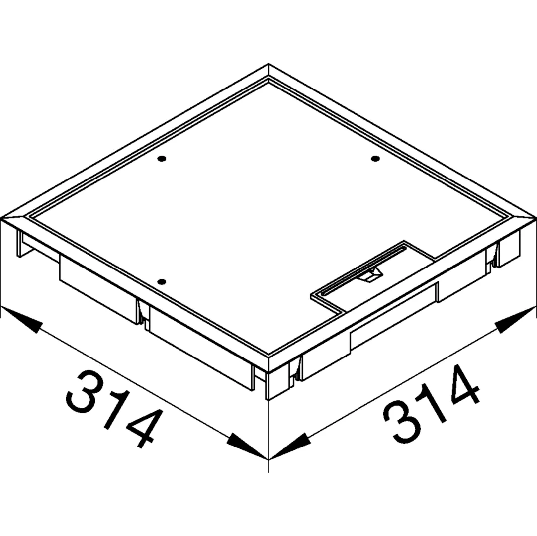 KDQ08057011 - Golvbox låg, 8 platser, 314x314x53mm, 5mm urspårning för golvbeläggning, grå