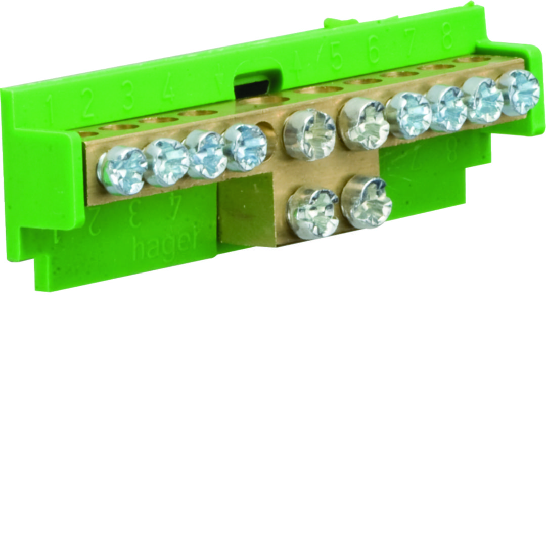 PE-kapocsblokk zöld-sárga 60A csavaros 8csatl./10mm2 2csatl./16mm2 KM Hager