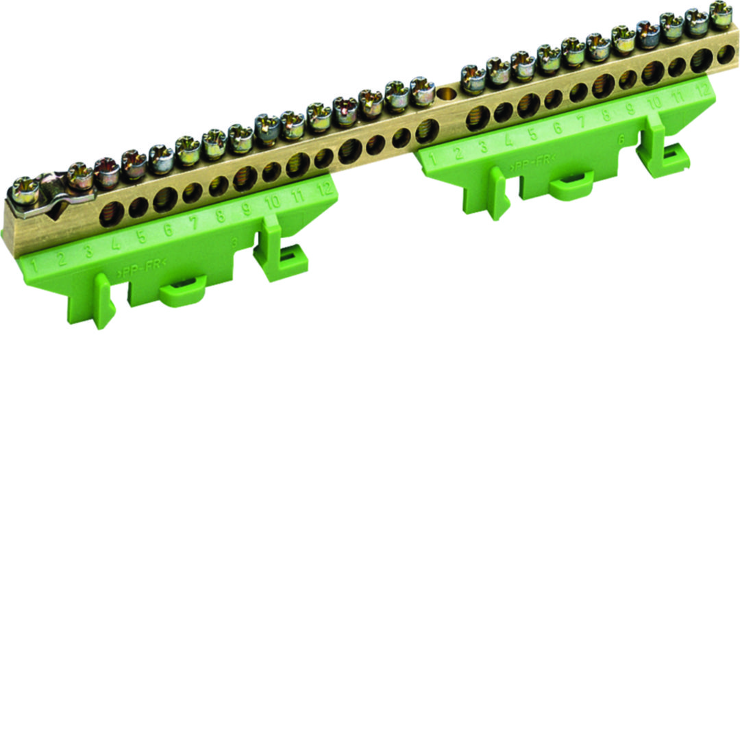 PE-kapocsblokk zöld-sárga 60A csavaros 13csatl./10mm2 11csatl./16mm2 1csatl./25mm2 KM Hager