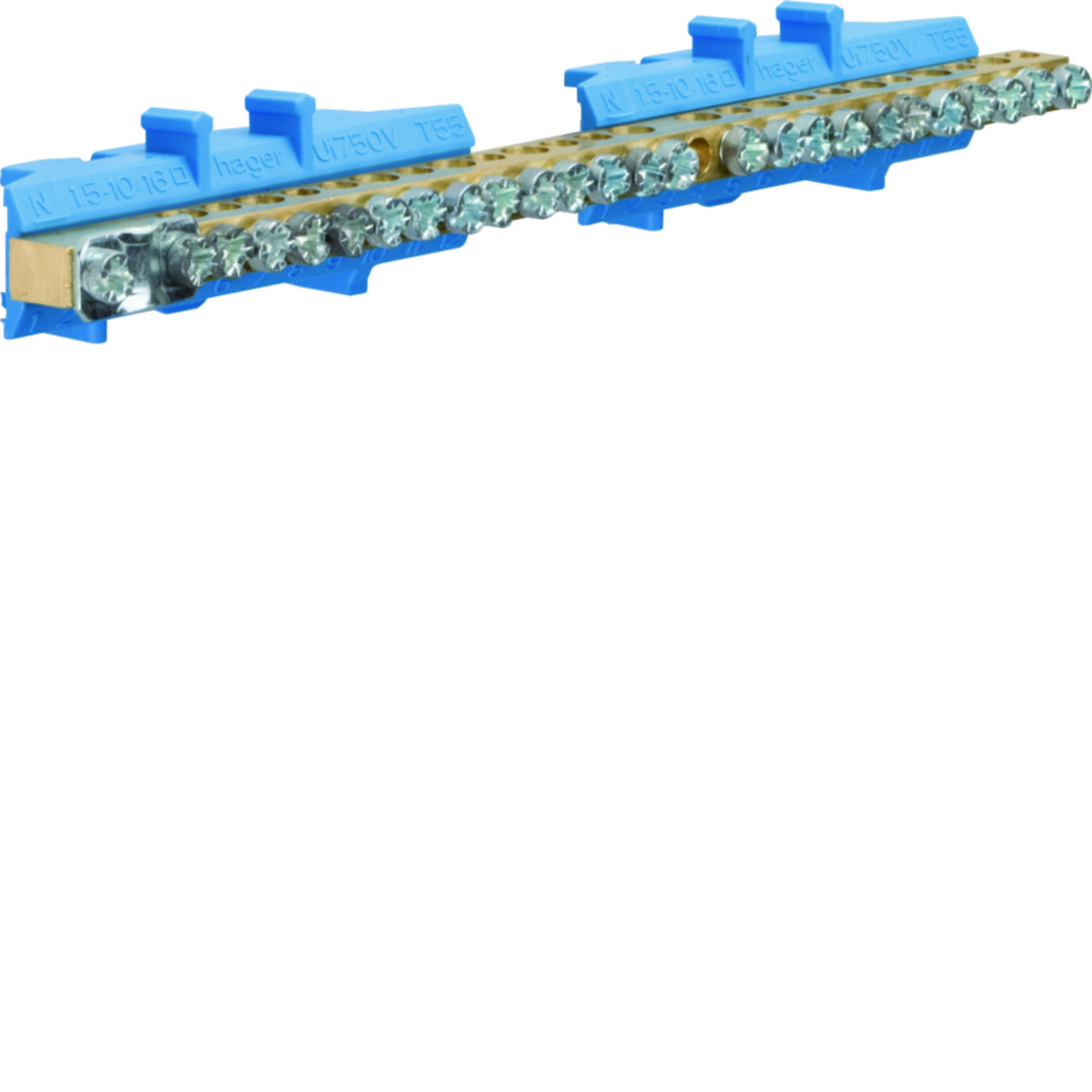 N-kapocsblokk kék 60A csavaros 13csatl./10mm2 11csatl./16mm2 1csatl./25mm2 KM Hager