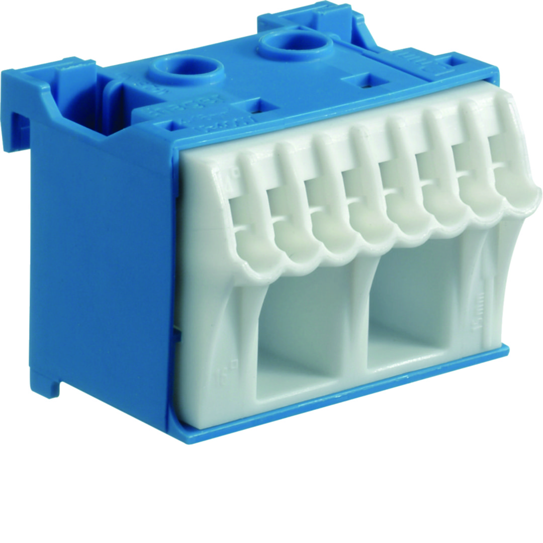 N-kapocsblokk QuickConnenct kék 1P 63A csavarmentes 8csatl./<6mm2 2csatl./25mm2 KN Hager