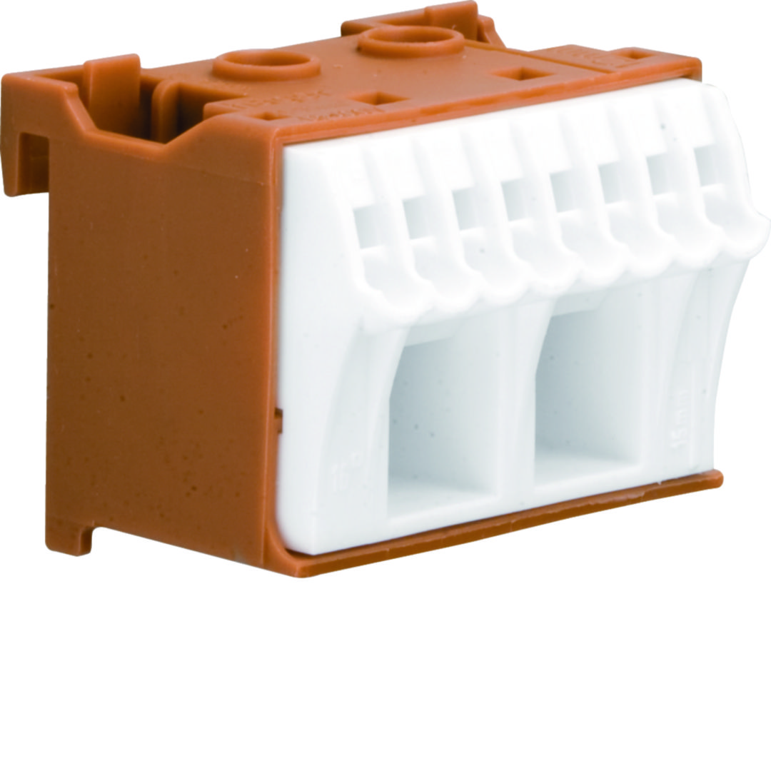 N-kapocsblokk QuickConnenct barna 1P 63A csavarmentes 8csatl./<6mm2 2csatl./25mm2 KN Hager