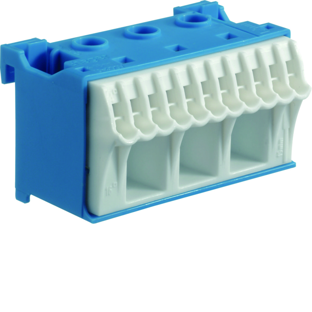 N-kapocsblokk QuickConnenct kék 1P 63A csavarmentes 11csatl./<6mm2 3csatl./25mm2 KN Hager