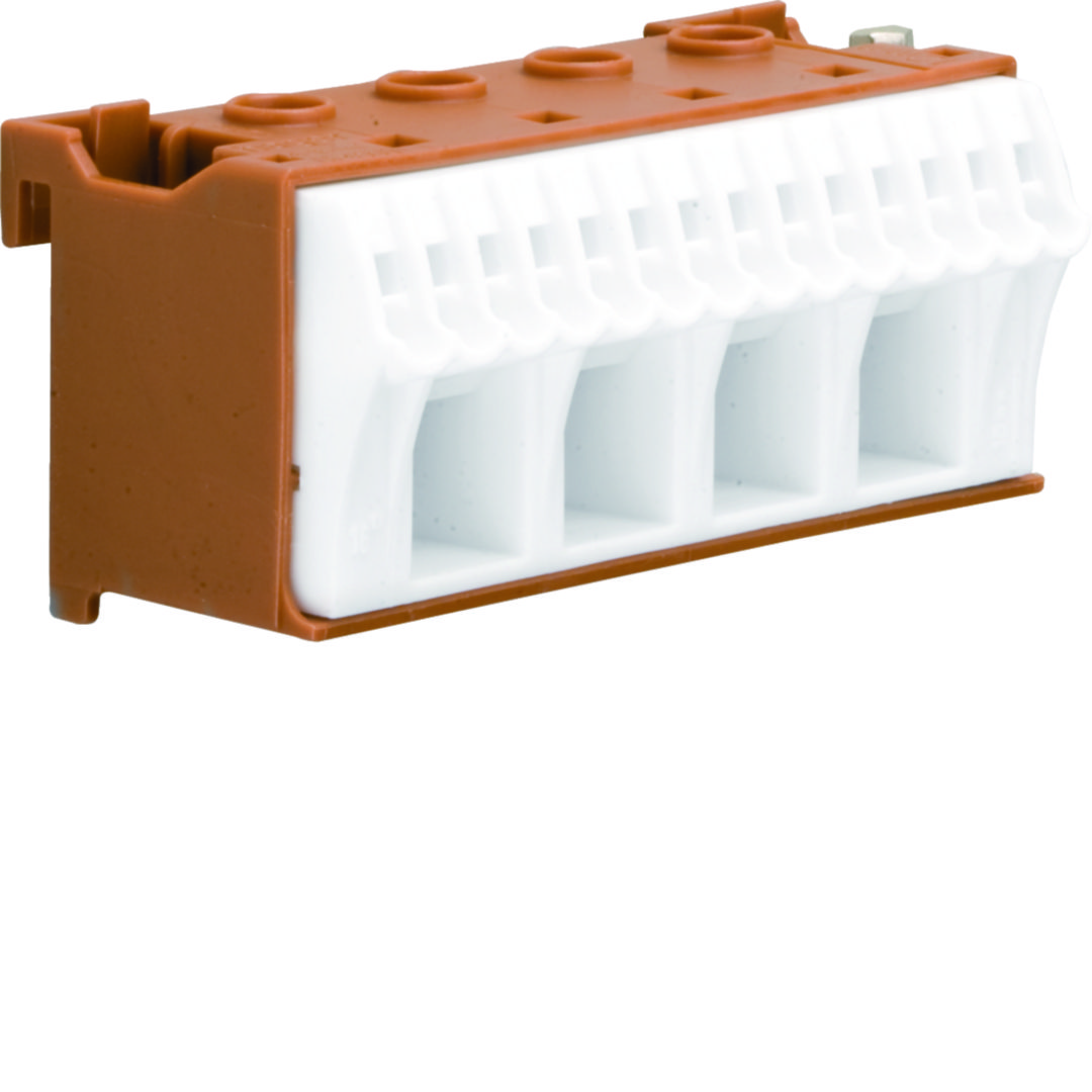 N-kapocsblokk QuickConnenct barna 1P 63A csavarmentes 14csatl./<6mm2 4csatl./25mm2 KN Hager