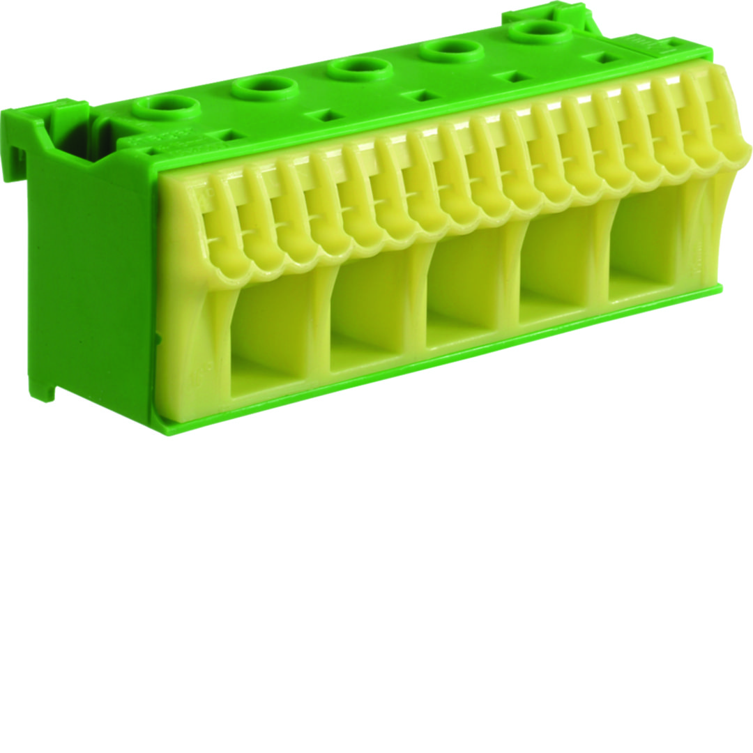 PE-kapocsblokk QuickConnenct zöld-sárga 1P 63A csavarmentes 17csatl./<6mm2 5csatl./25mm2 KN Hager
