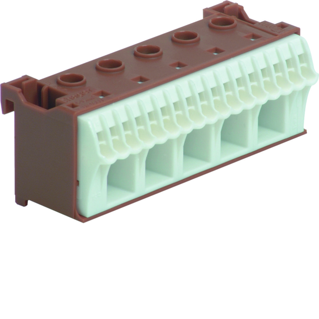 N-kapocsblokk QuickConnenct barna 1P 63A csavarmentes 17csatl./<6mm2 5csatl./25mm2 KN Hager