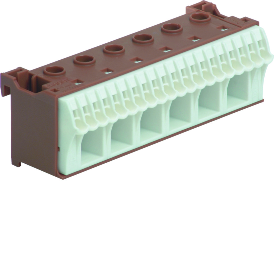 N-kapocsblokk QuickConnenct barna 1P 63A csavarmentes 20csatl./<6mm2 6csatl./25mm2 KN Hager