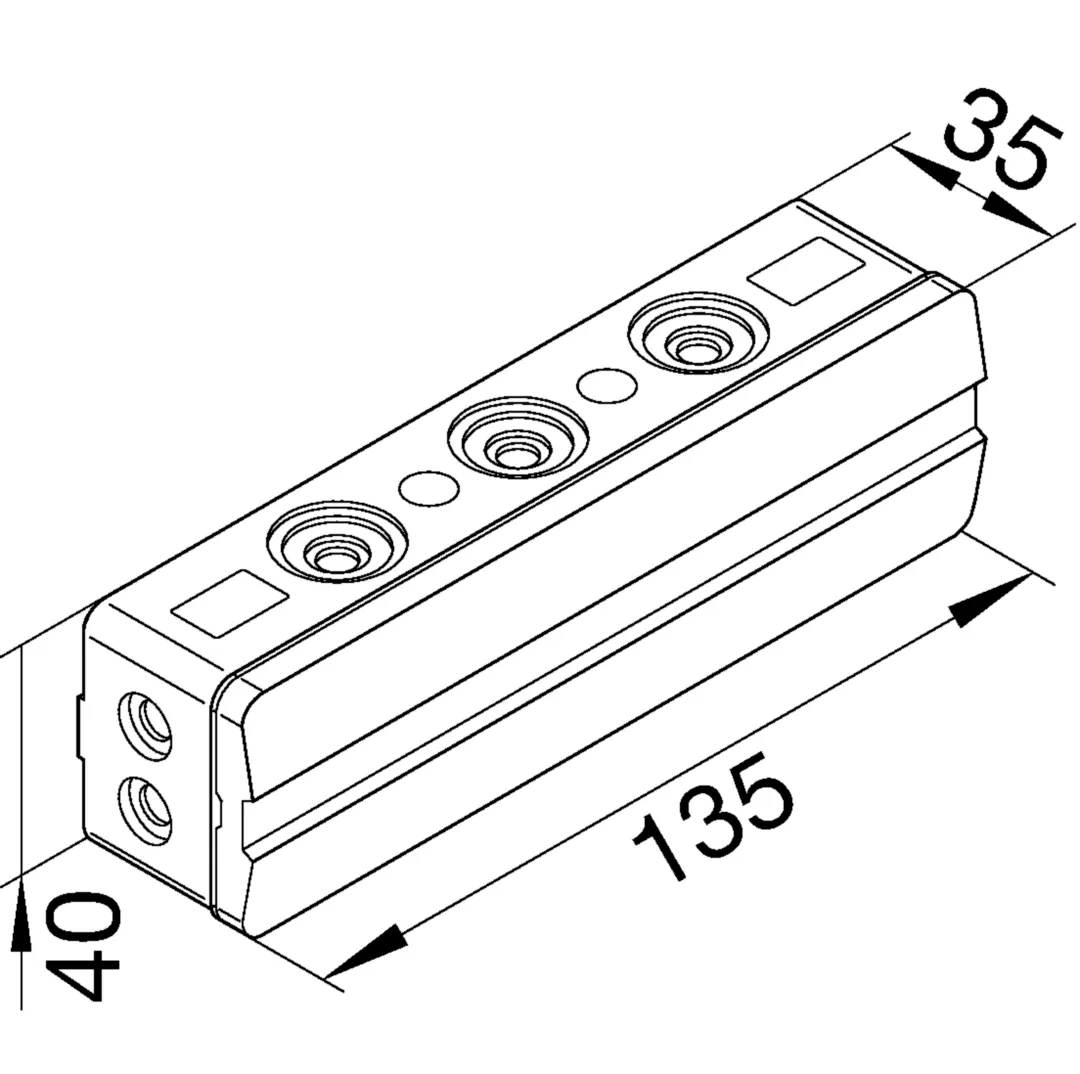 L5111 - Klemmdose Leitungseinführungen 2xstirnseitig 3xoben/unten aus PP 135x35x40 mm