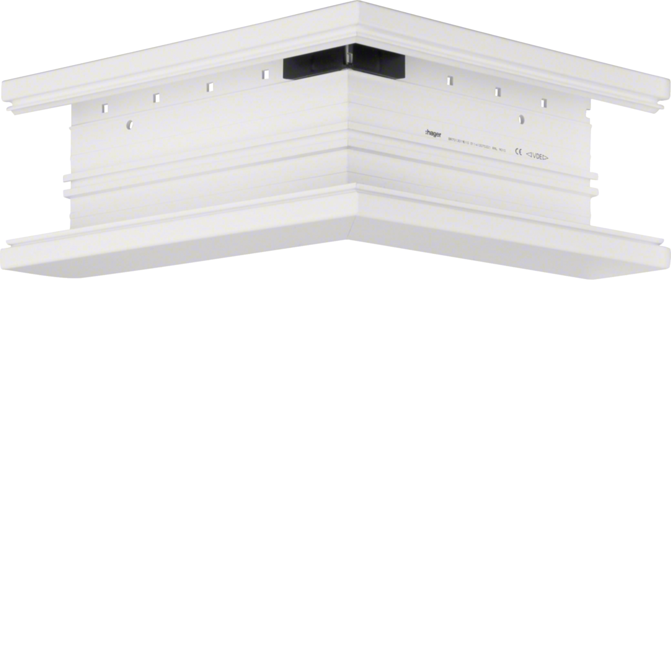 L87729010 - Außeneck aus Grundprofil zu Brüstungskanal BR 70x130mm aus PVC in reinweiß