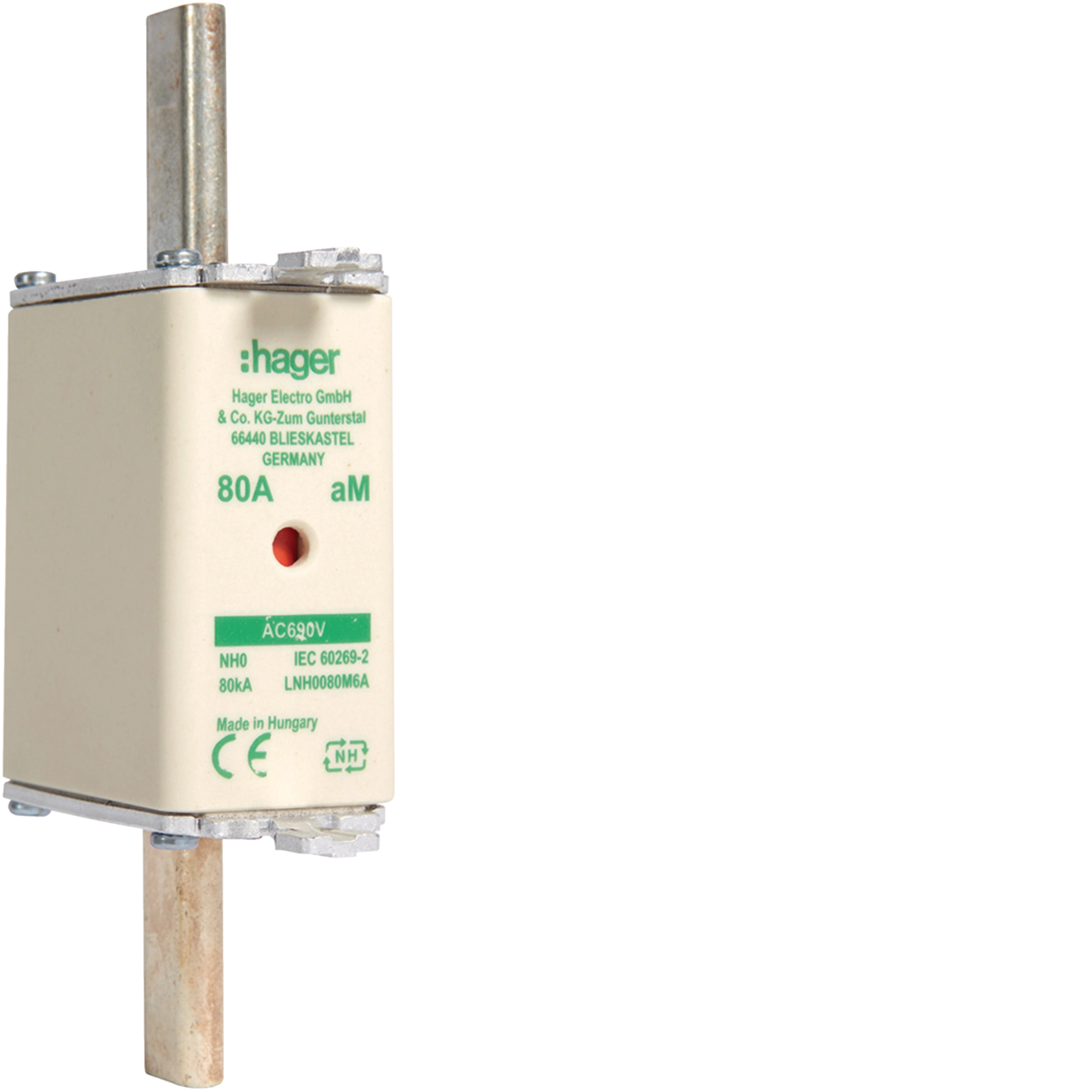 NH-Sicherungseinsatz NH0 690V aM 80A Kombimelder Grifflasche spannunsgführend