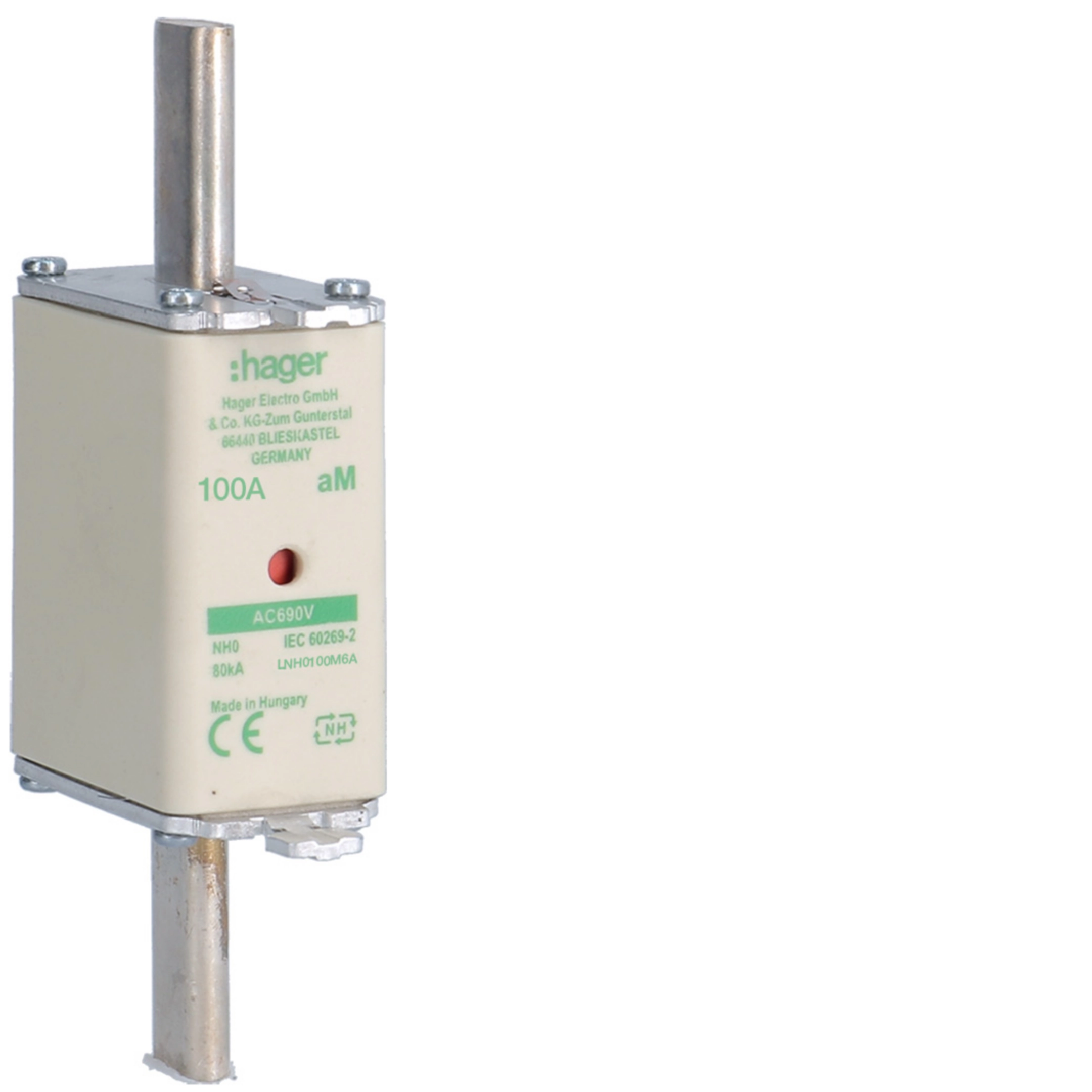 NH-Sicherungseinsatz NH0 690V aM 100A Kombimelder Grifflasche spannunsgführend