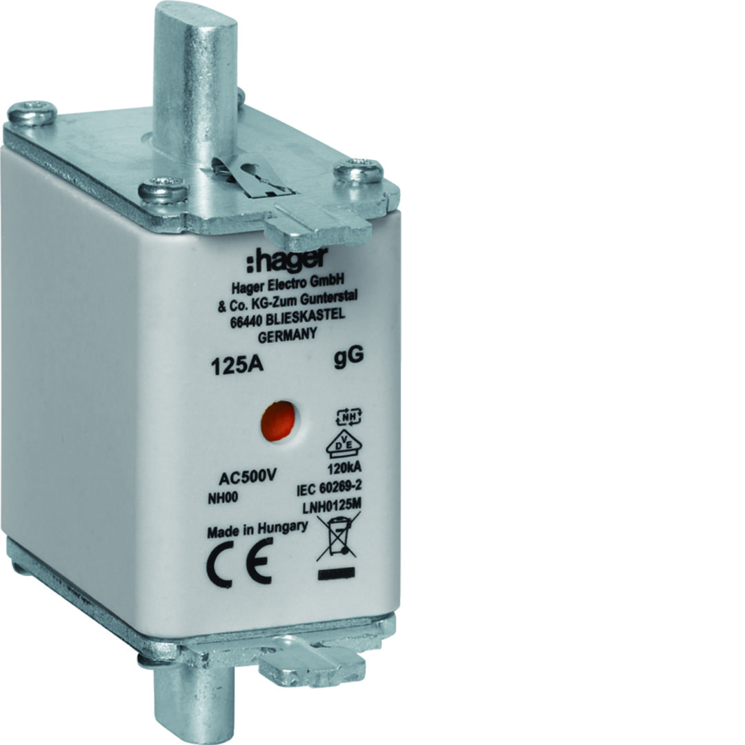 NH biztosítóbetét gG NH00 125A gL/gG (kábel-/készülékvédő) 500V AC 120kA LNH Hager