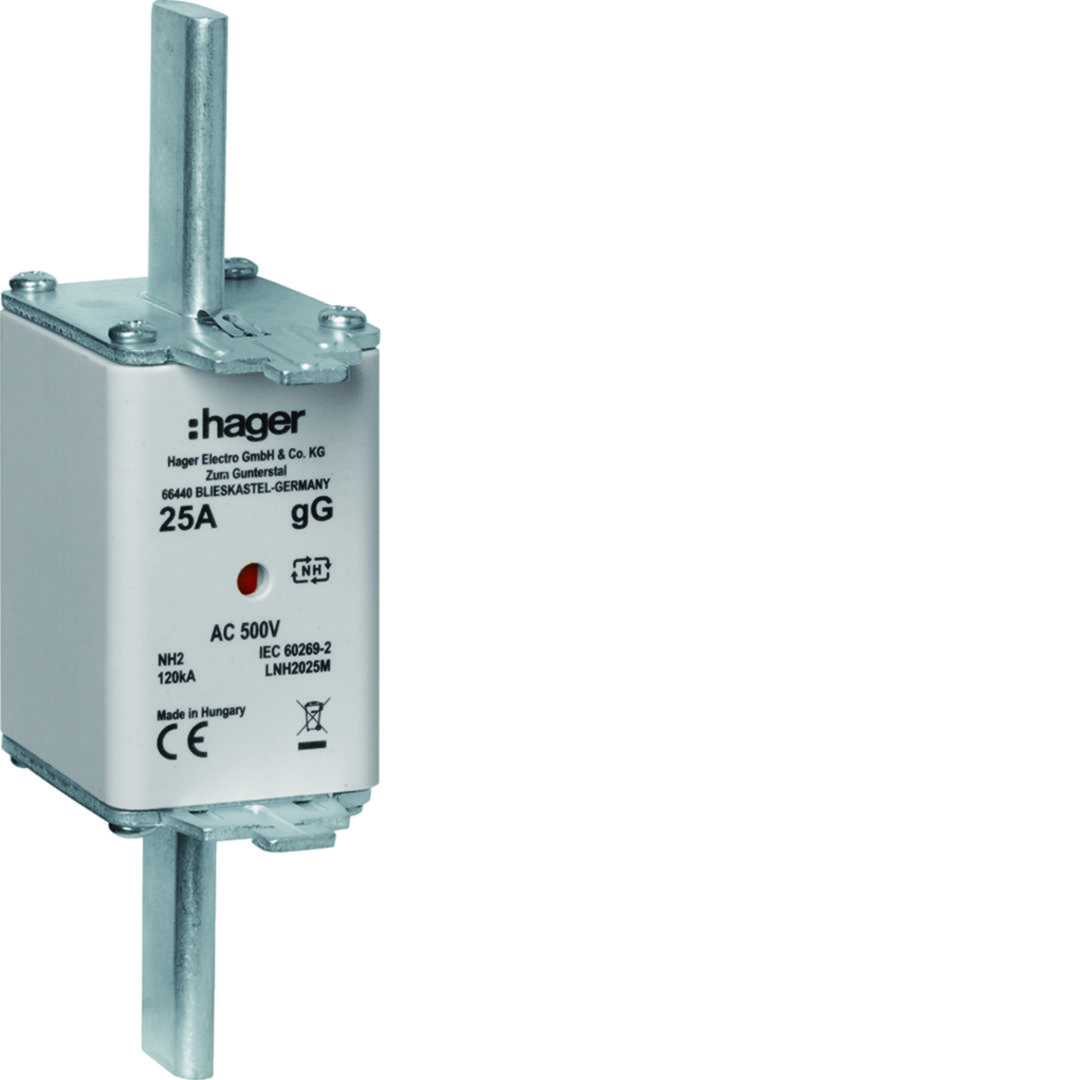 NH biztosítóbetét gG NH2 25A gL/gG (kábel-/készülékvédő) 500V AC 120kA LNH Hager