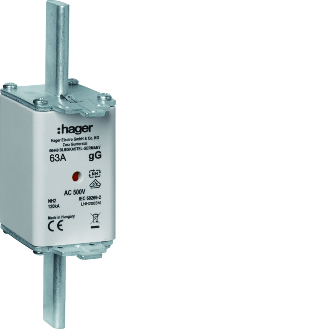 NH biztosítóbetét gG NH2 63A gL/gG (kábel-/készülékvédő) 500V AC 120kA LNH Hager