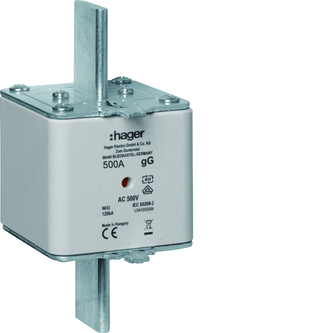NH biztosítóbetét gG NH3 500A gL/gG (kábel-/készülékvédő) 500V AC 120kA LNH Hager