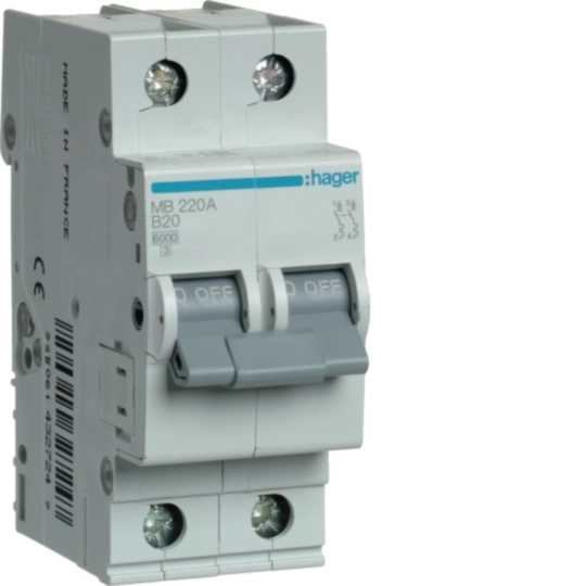 MB220A - MCB 2P 6kA B-20A 2M