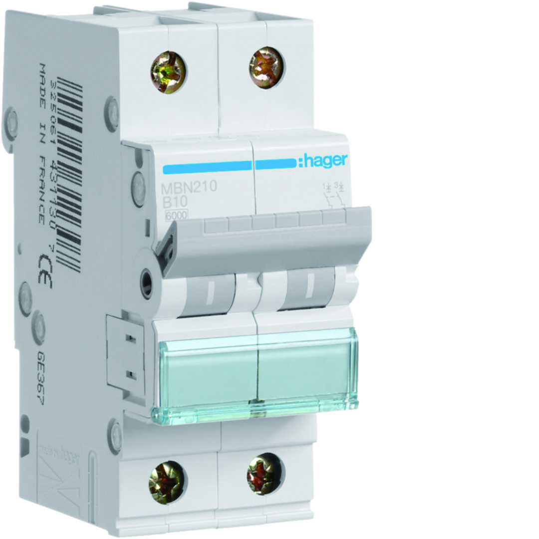 Kismegszakító 2P 10A B-jelleg 400V AC 6kA/60898 10kA/60947 MBN Hager