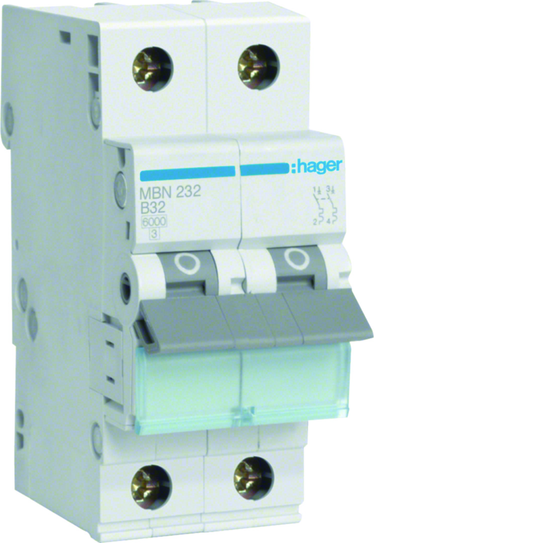 Kismegszakító 2P 32A B-jelleg 400V AC 6kA/60898 10kA/60947 MBN Hager