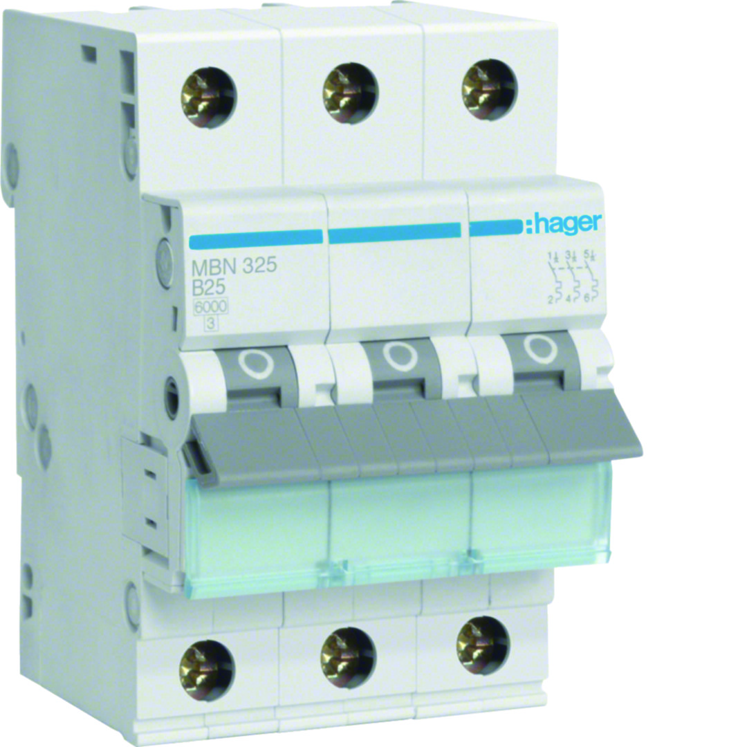 Kismegszakító 3P 25A B-jelleg 400V AC 6kA/60898 10kA/60947 MBN Hager