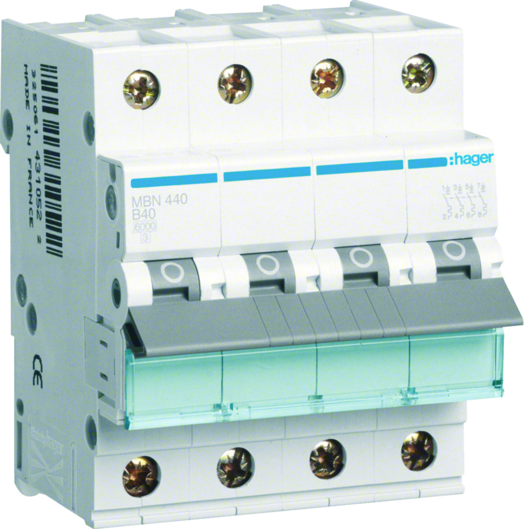 Kismegszakító 4P 40A B-jelleg 400V AC 6kA/60898 10kA/60947 MBN Hager