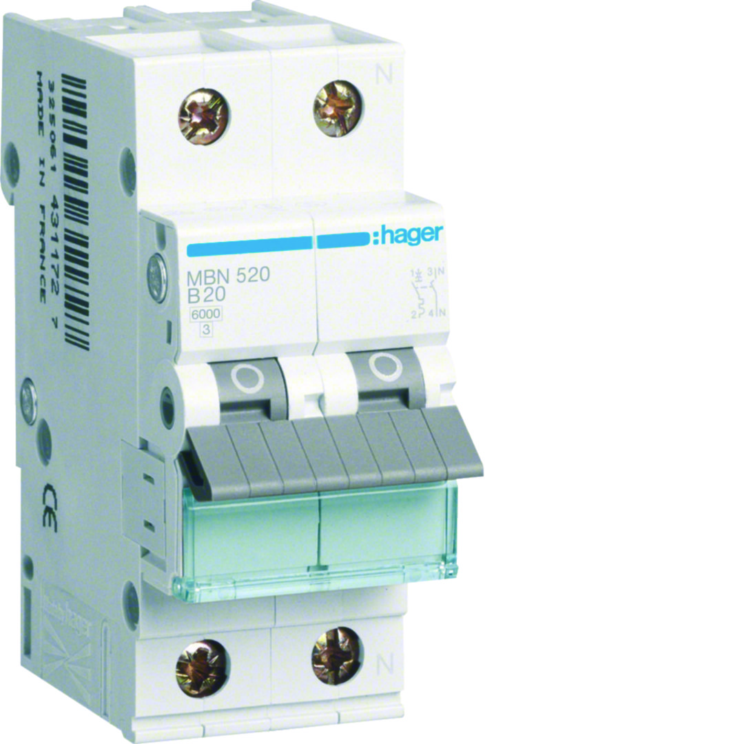 Kismegszakító 1P 20A B-jelleg 230V AC 6kA/60898 10kA/60947 MBN Hager