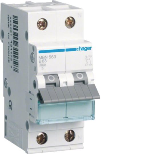 MBN563 - Leitungsschutzschalter 1P+N 6kA B-Charakteristik 63A 2 Module