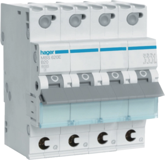 MBS620E - Installatieautomaat 3p+N 20 A B-karakteristiek 6 kA, QB + QC