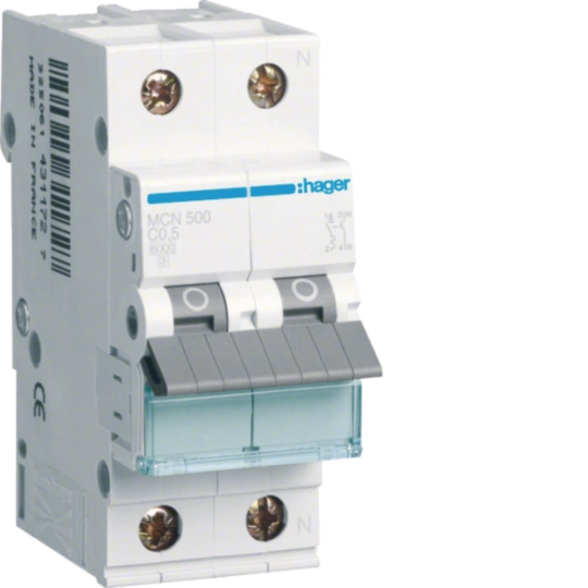 MCN500 - Leitungsschutzschalter 1P+N 6kA C-Charakteristik 0.5A 2 Module