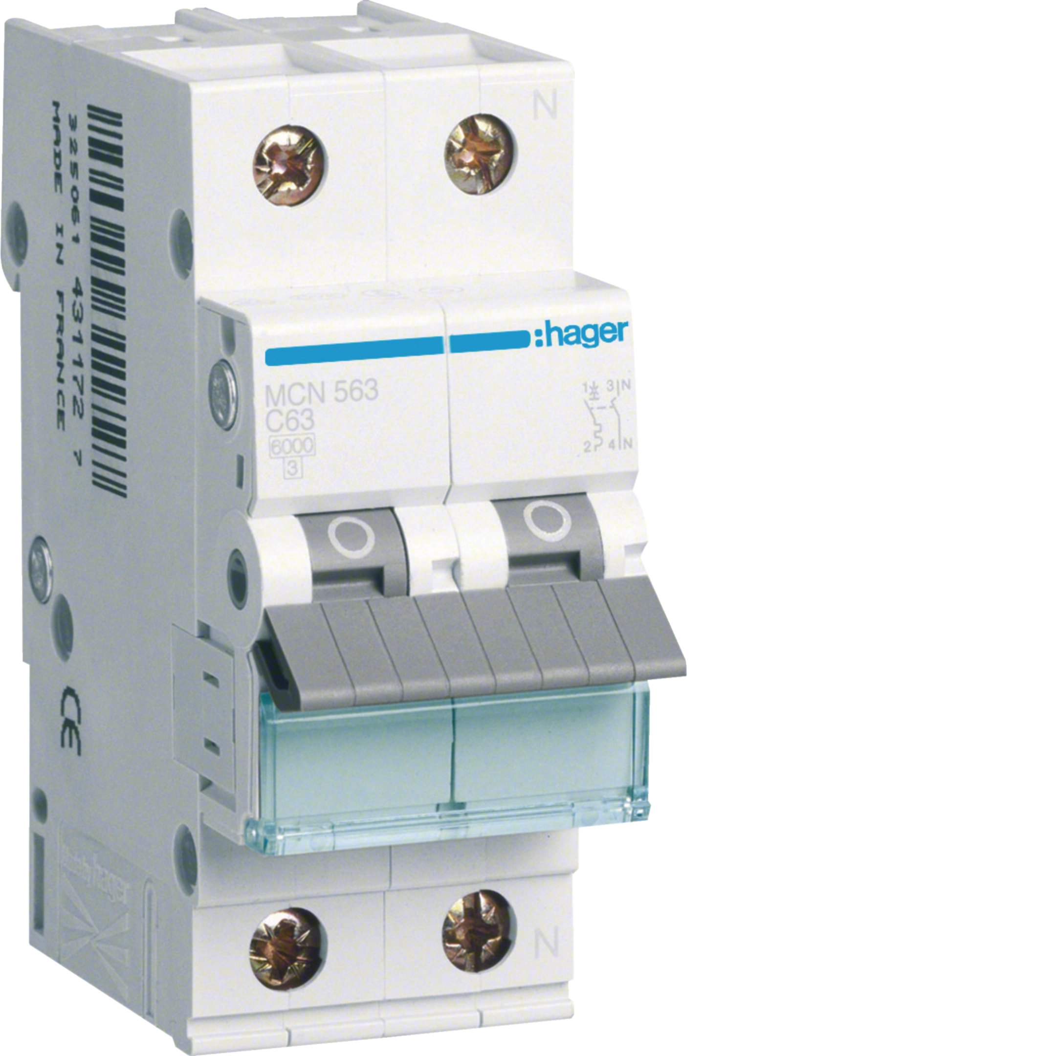 LS-Schalter 1P+N 6kA C-63A 2M • MCN563 | Hager