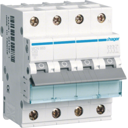 MCN663 - Leitungsschutzschalter 3P+N 6kA C-Charakteristik 63A 4 Module
