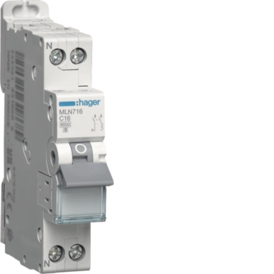 MLN716 - Disjoncteur 1P+N 6kA courbe C - 16A 1 module