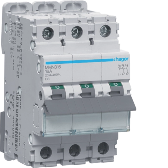 MMN316 - Interruttore Solo Magnetico 3 Poli 20 Ka 16 A 3 M. Din