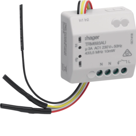 TRM693AU - Flush mounted radio output 3A 230V + 2 inputs mains powered