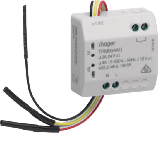 TRM694AU - Flush mounted radio  output 4A free of potential + 2 inputs mains powered