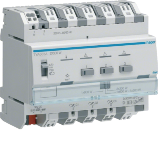 TYA663A - KNX universele zelflerende dimmer 3x 300 W