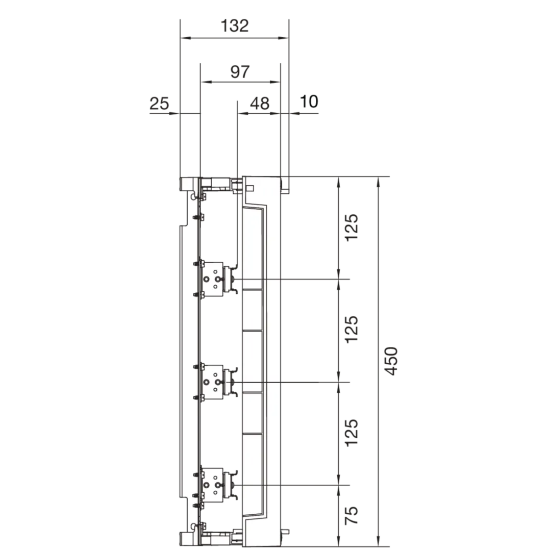 UD31B4 - Baustein, univ.N, 450x250mm, Reiheneinbaugeräte, waag., 3x12 PLE, m. PE/N-Klemme