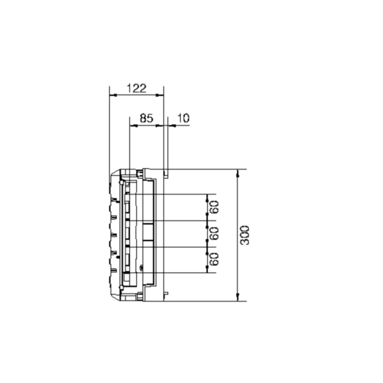 UE21E0 - Baustein, univ.N, 300x250mm, für Sammelschienensystem 60mm, 4-polig, waagerecht