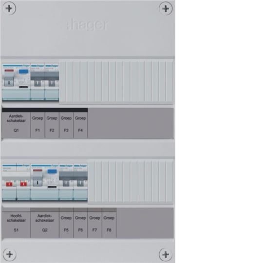 VKZ22E - 4-groepenverdeler HS, 2 x ALS 30 mA, 1-fase, excl. buisinvoer