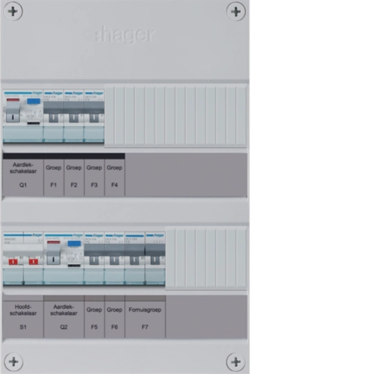 VKZ32E-F - 5-groepenverdeler HS, 2 x ALS 30 mA +F, 1-fase, excl. buisinvoer