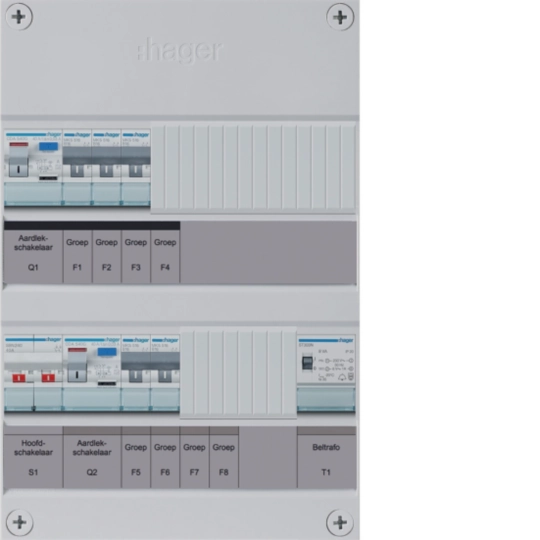 VKZ32E-T - 5-groepenverdeler HS, 2 x ALS 30 mA +T, 1-fase, excl. buisinvoer