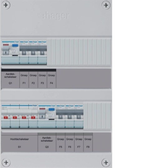 VKZ330L - 6-groepenverdeler HS, 2 x ALS 2-polig 30 mA, 3-fase, excl. buisinvoer