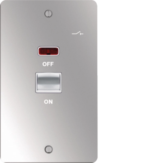 WFDP50VNPSW - 50A Double Pole Switch 2 Gang with LED Indicator Polished Steel White Insert