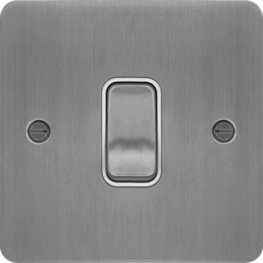 WFPS12BSW - 10AX 1 Gang 2 Way Wall Switch Brushed Steel White Insert
