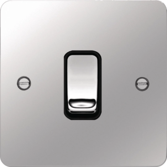 WFPS12PSB - 10AX 1 Gang 2 Way Wall Switch Polished Steel Black Insert