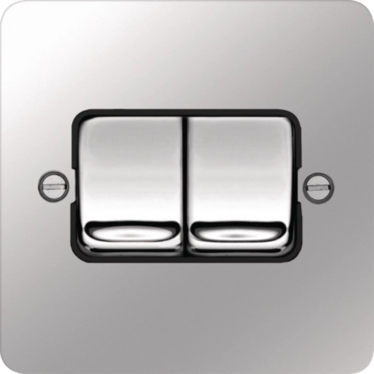 WFPS22WPSB - 10AX 2 Gang 2 Way Wall Switch  Wide Rocker Polished Steel Black Insert