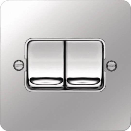 WFPS22WPSW - 10AX 2 Gang 2 Way Wall Switch  Wide Rocker Polished Steel White Insert